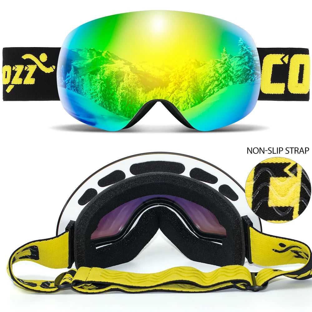 Frameless Anti-Fog Ski Goggles Night Lens Box Set 100% UV400 Protection Anti-Slip Strap Snow Goggles Unisex