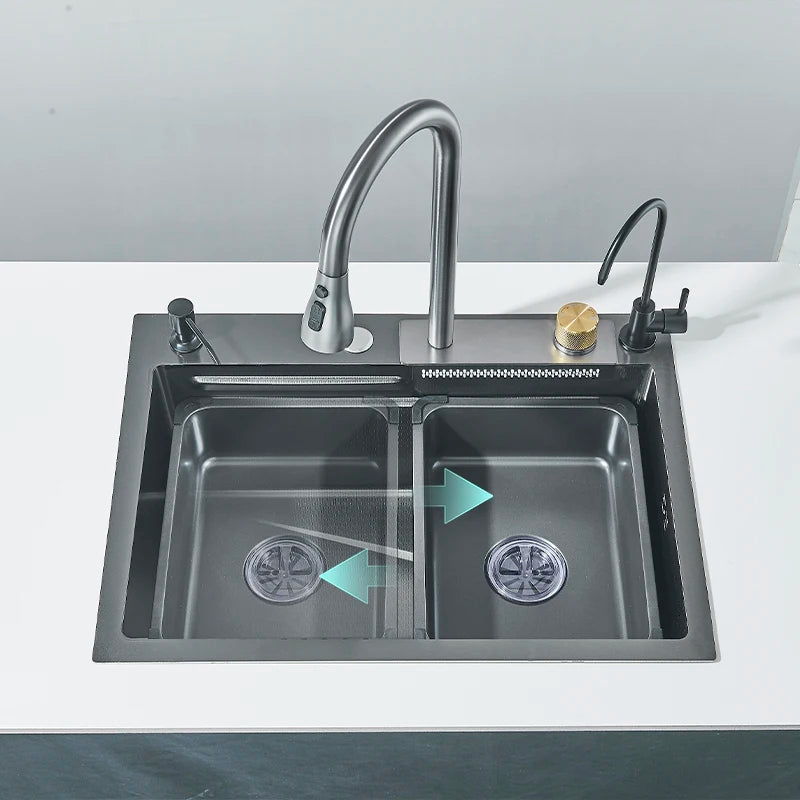 Dark Grey Nano Kitchen Sink Chopping Board 304 Stainless Steel Single Grey Kitchen Sink Kitchen Faucet