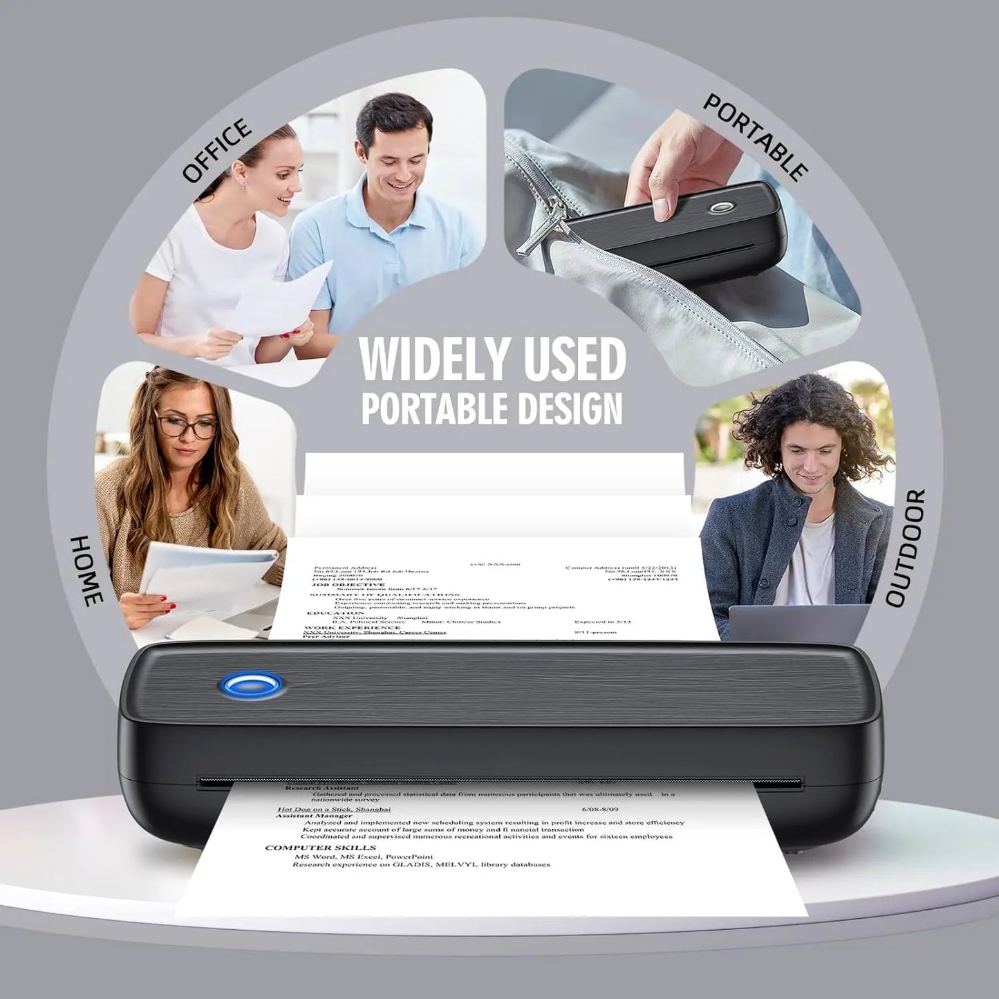 Portable Wireless Bluetooth Thermal Inkless Printer - Support US Letter &Legal