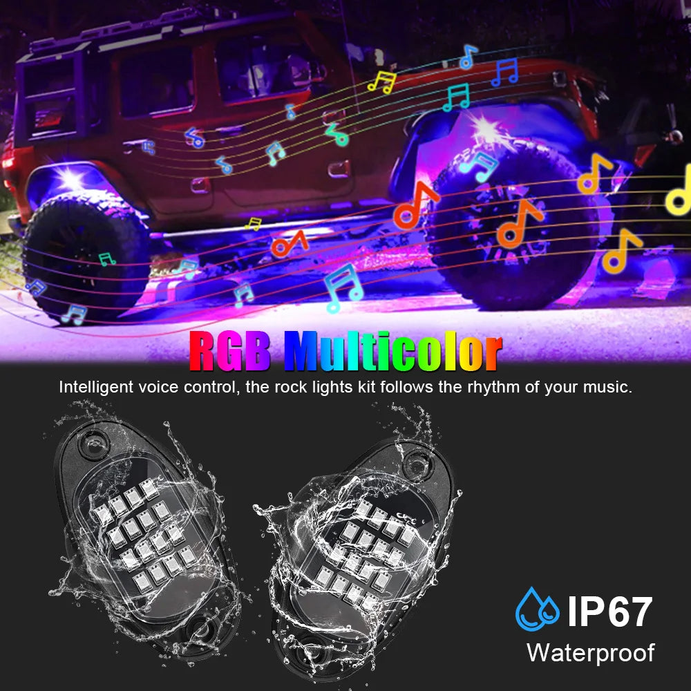 For Jeep Off-Road Truck Boat Undergolw Bluetooth APP Control RGB LED  Music Sync Car Chassis Light 4/6/8 In 1