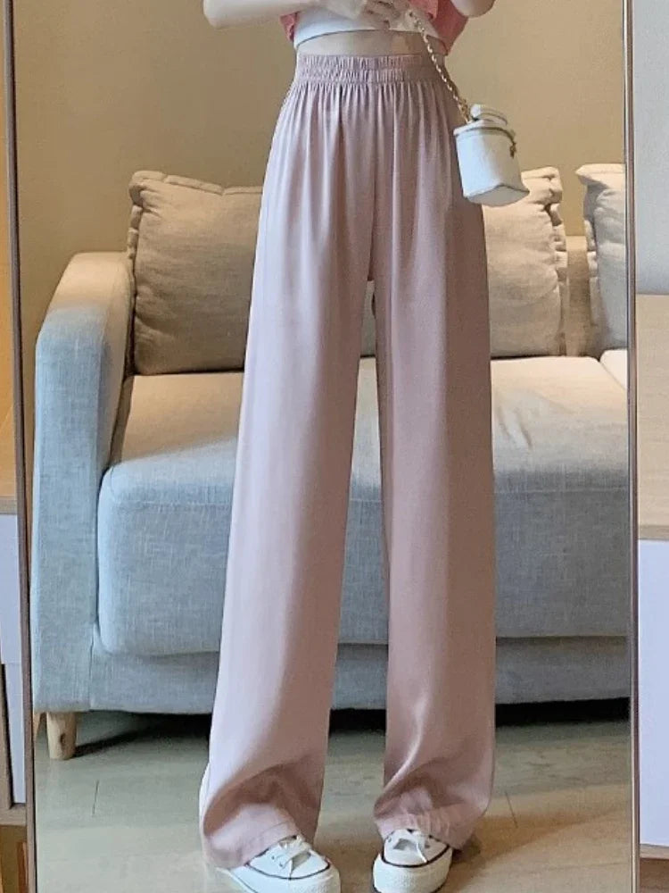 Women's Clothing Long Pants Solid Color Loose Straight Tube Casual High Waisted