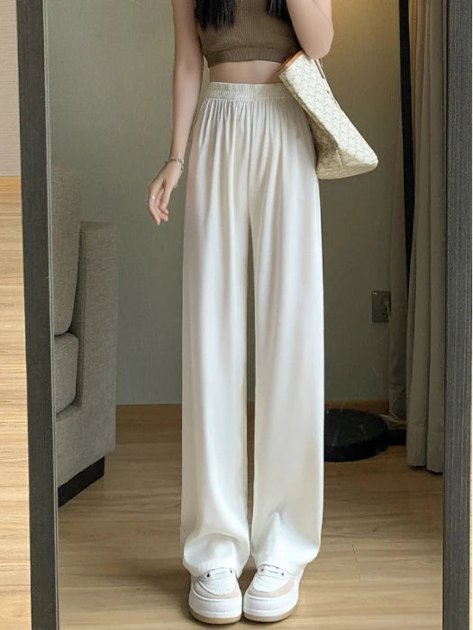 Women's Clothing Long Pants Solid Color Loose Straight Tube Casual High Waisted