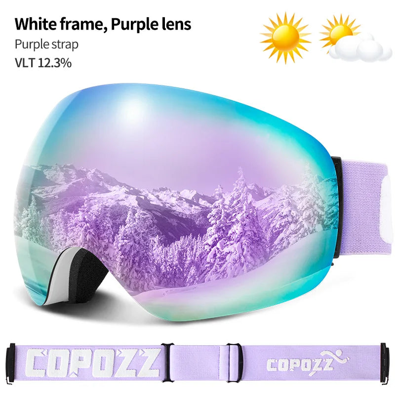 Frameless Anti-Fog Ski Goggles Night Lens Box Set 100% UV400 Protection Anti-Slip Strap Snow Goggles Unisex