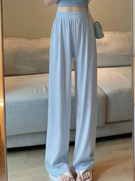 Women's Clothing Long Pants Solid Color Loose Straight Tube Casual High Waisted