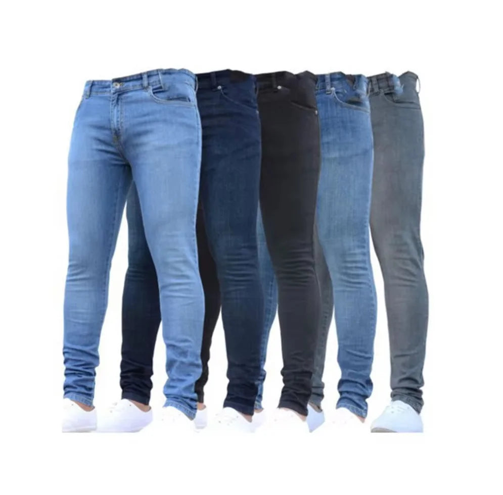 2024 Solid Color Fashion Men Casual Pants Stretch Jeans Male Slim Fit for Zippered Jeans Men Clothing