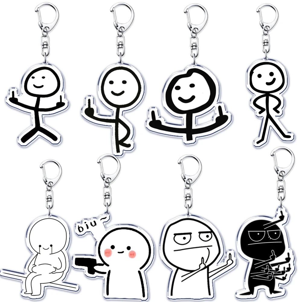 Funny Meme Stickman Keychain Art Stick Figures Pendant