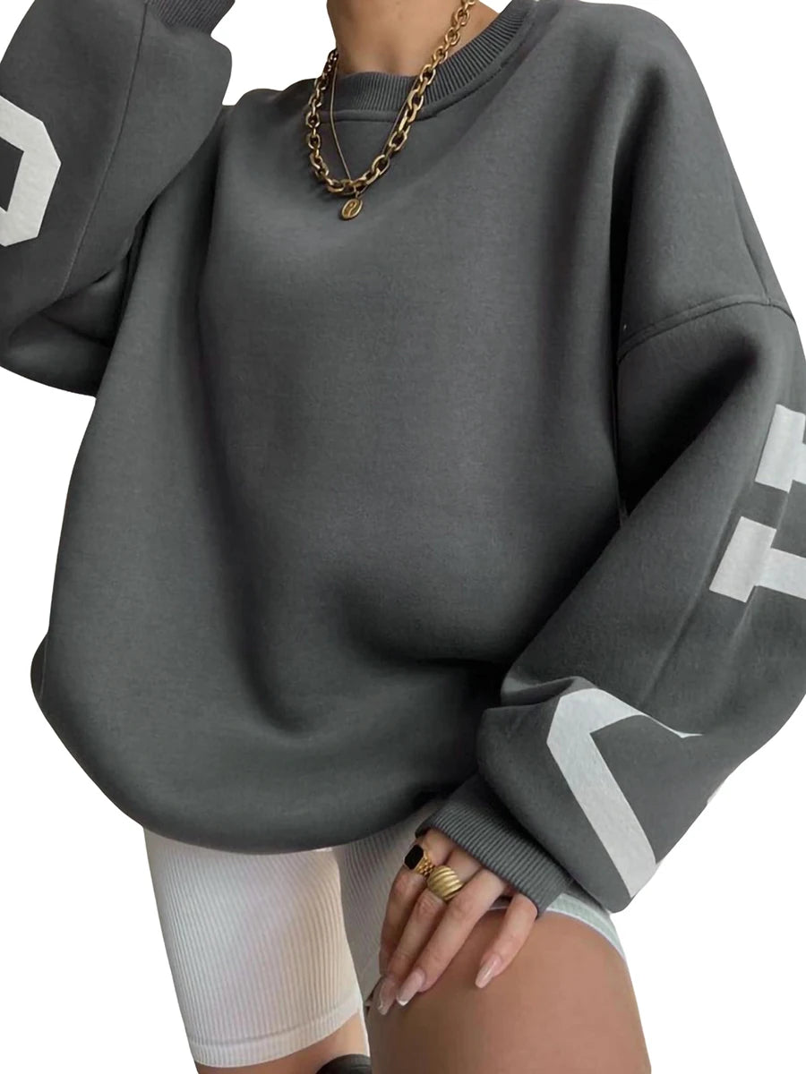 Women Loose Pullover Over sized SweatshirtsCrewneck Casual Thickened Long Sleeve Y2K Boy Friend Tops