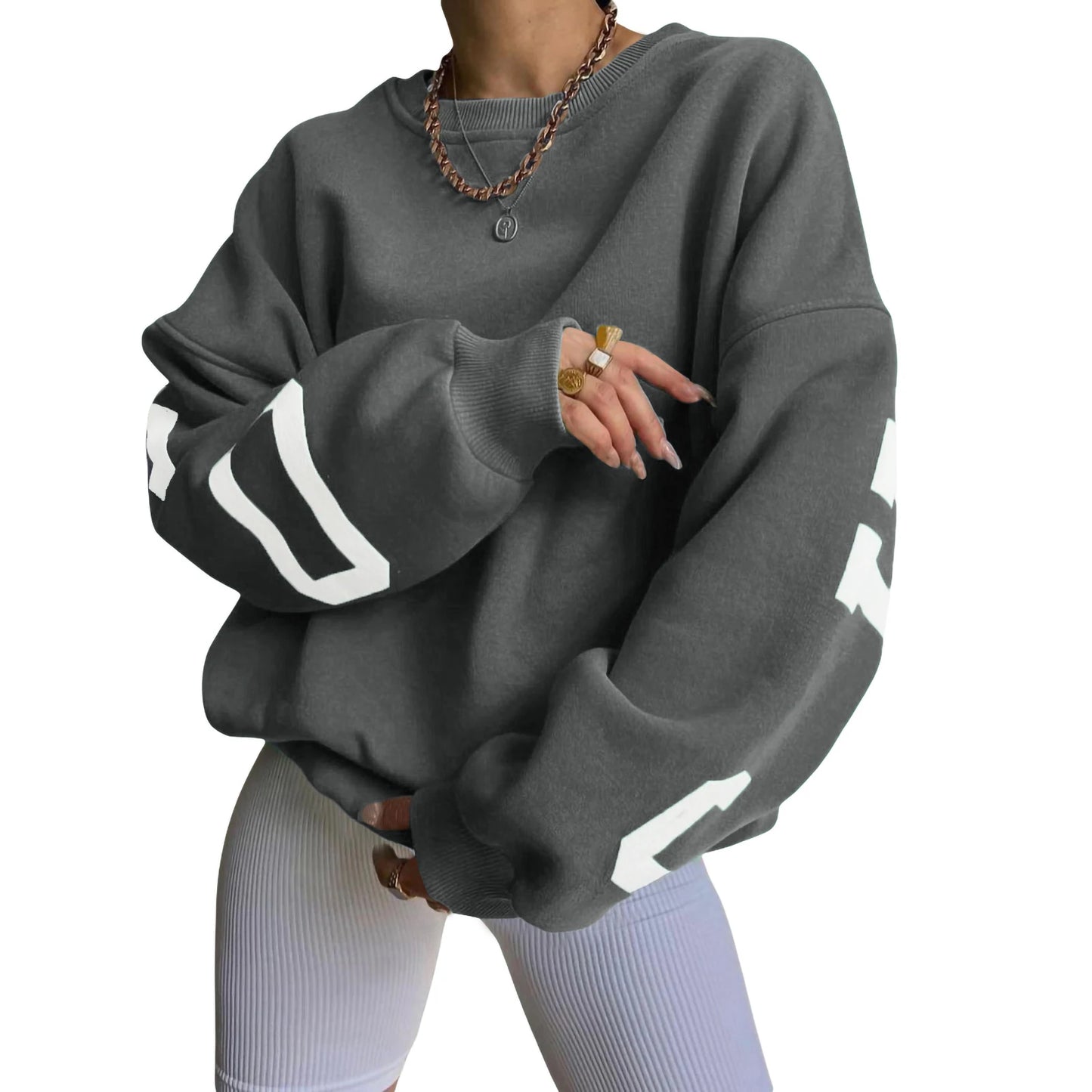 Women Loose Pullover Over sized SweatshirtsCrewneck Casual Thickened Long Sleeve Y2K Boy Friend Tops