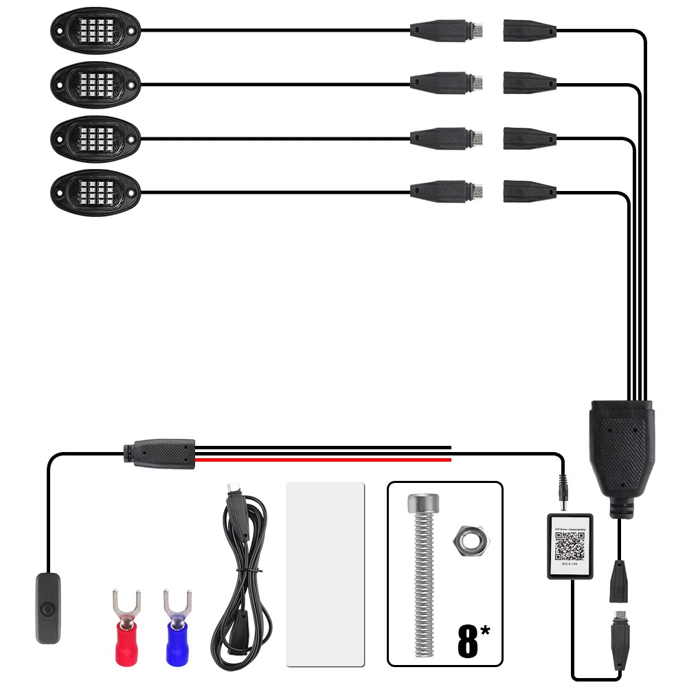 For Jeep Off-Road Truck Boat Undergolw Bluetooth APP Control RGB LED  Music Sync Car Chassis Light 4/6/8 In 1