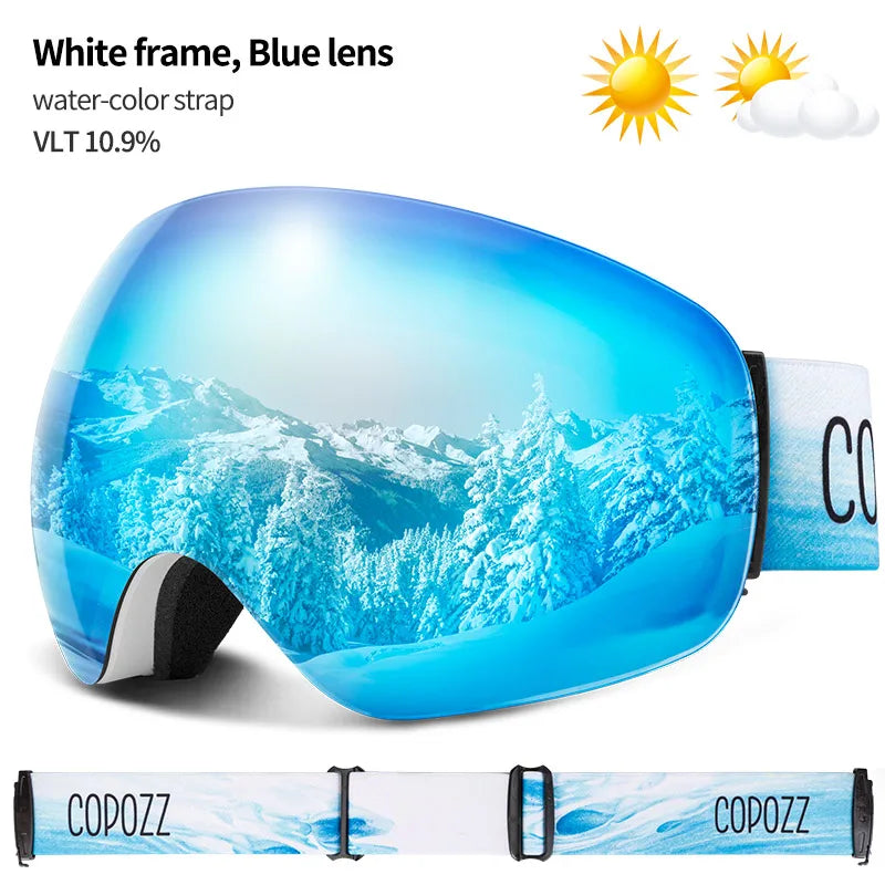 Frameless Anti-Fog Ski Goggles Night Lens Box Set 100% UV400 Protection Anti-Slip Strap Snow Goggles Unisex