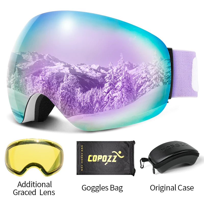 Frameless Anti-Fog Ski Goggles Night Lens Box Set 100% UV400 Protection Anti-Slip Strap Snow Goggles Unisex