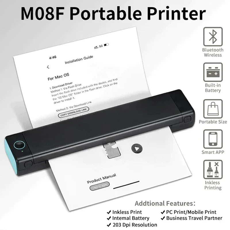 Thermal Printer- NO Ink Required, Office Portable M08F Wireless Printer