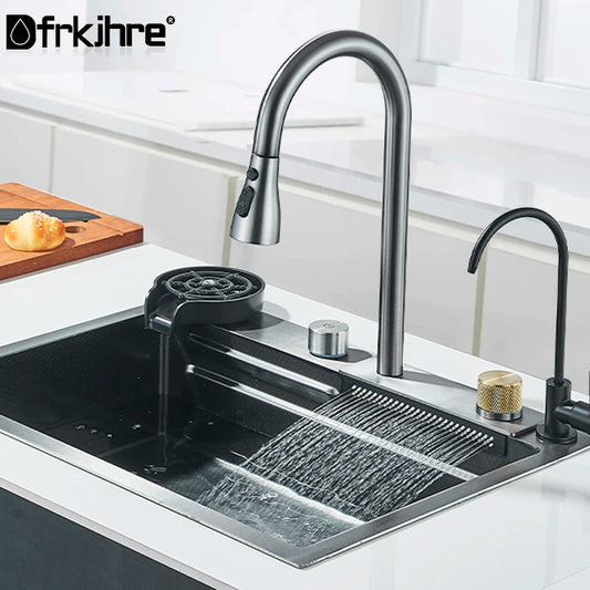 Dark Grey Nano Kitchen Sink Chopping Board 304 Stainless Steel Single Grey Kitchen Sink Kitchen Faucet