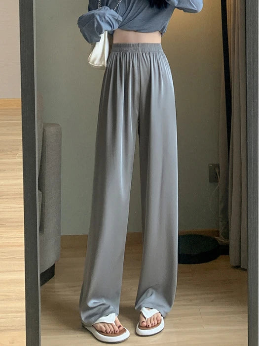 Women's Clothing Long Pants Solid Color Loose Straight Tube Casual High Waisted