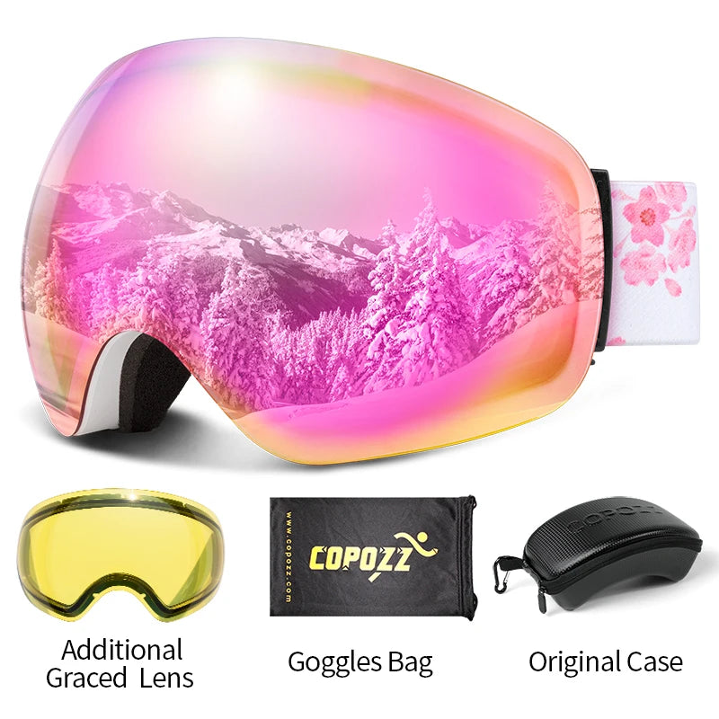 Frameless Anti-Fog Ski Goggles Night Lens Box Set 100% UV400 Protection Anti-Slip Strap Snow Goggles Unisex