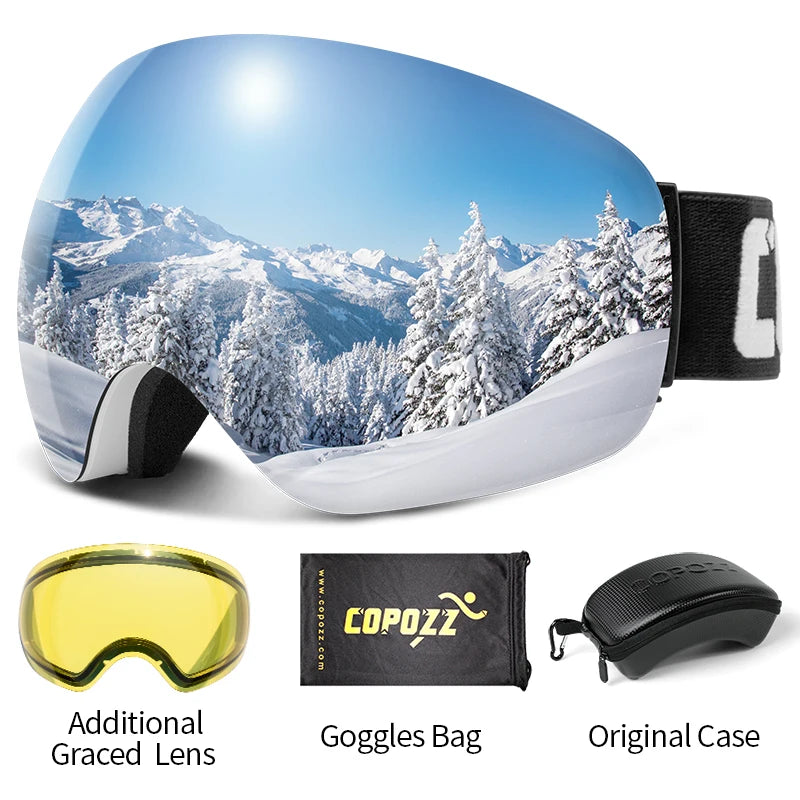 Frameless Anti-Fog Ski Goggles Night Lens Box Set 100% UV400 Protection Anti-Slip Strap Snow Goggles Unisex