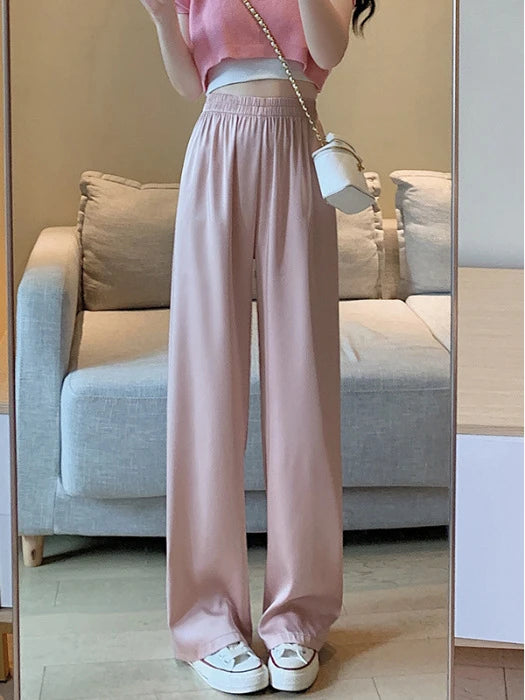 Women's Clothing Long Pants Solid Color Loose Straight Tube Casual High Waisted