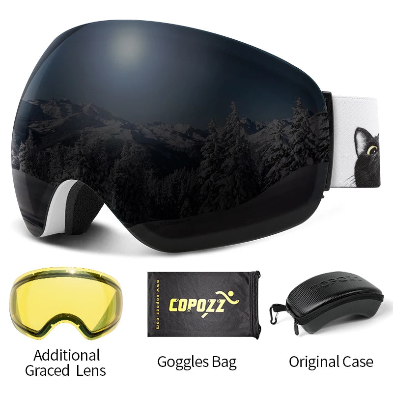 Frameless Anti-Fog Ski Goggles Night Lens Box Set 100% UV400 Protection Anti-Slip Strap Snow Goggles Unisex