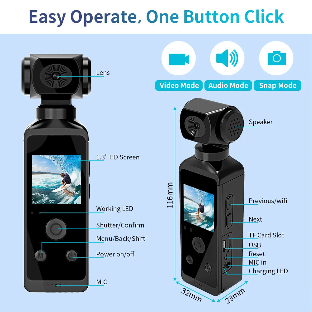 4K 1080P HD Cam 1.3" LCD Screen 270° Rotatable Wifi Mini sports Camera with Waterproof Case Motion Cameras