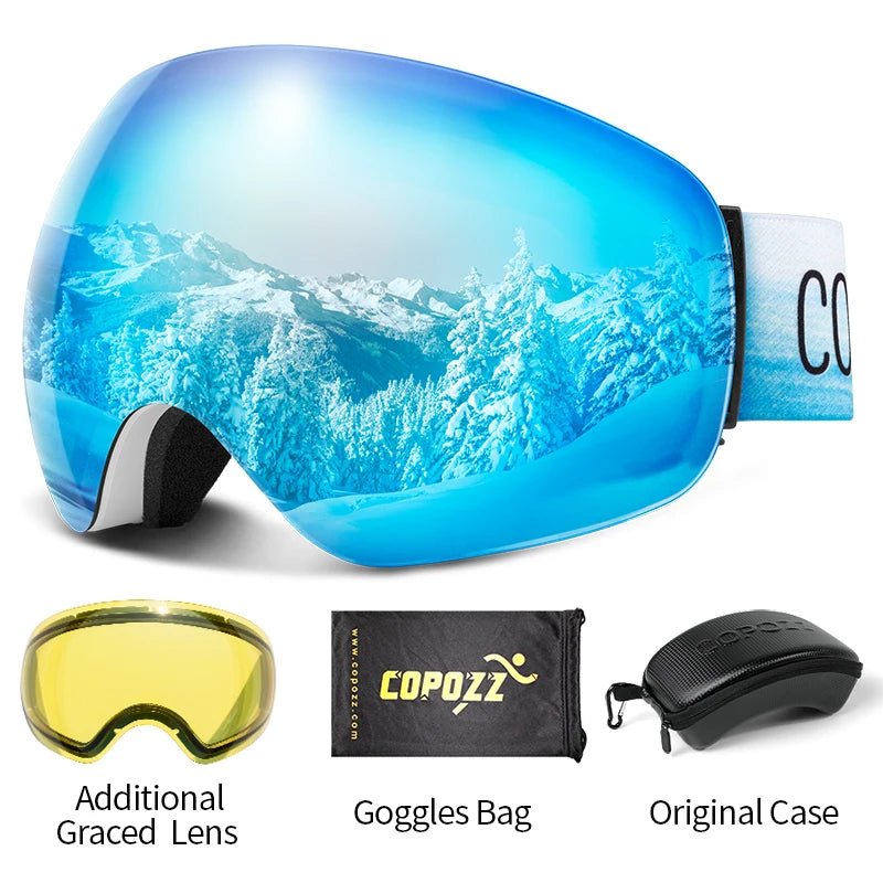 Frameless Anti-Fog Ski Goggles Night Lens Box Set 100% UV400 Protection Anti-Slip Strap Snow Goggles Unisex