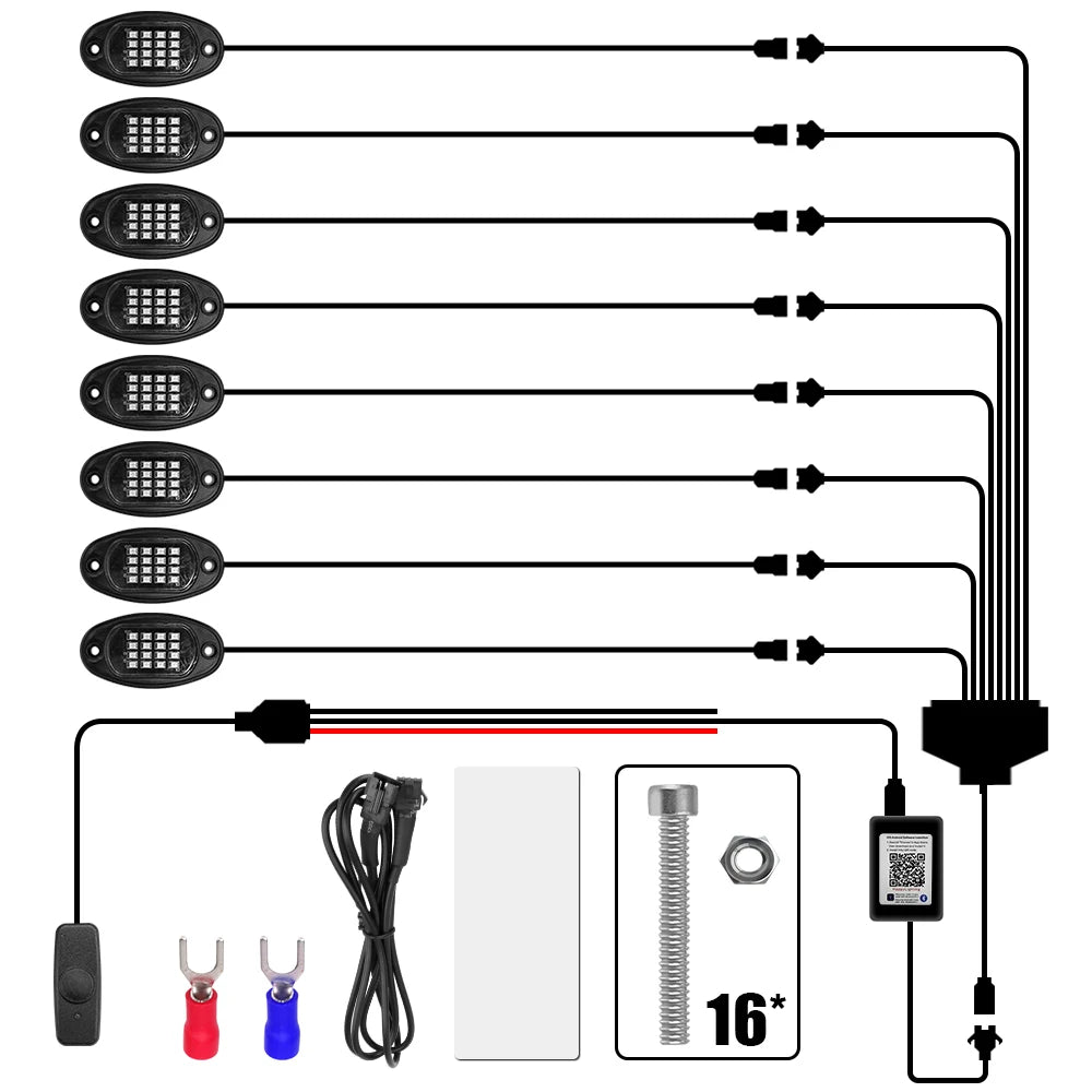 For Jeep Off-Road Truck Boat Undergolw Bluetooth APP Control RGB LED  Music Sync Car Chassis Light 4/6/8 In 1