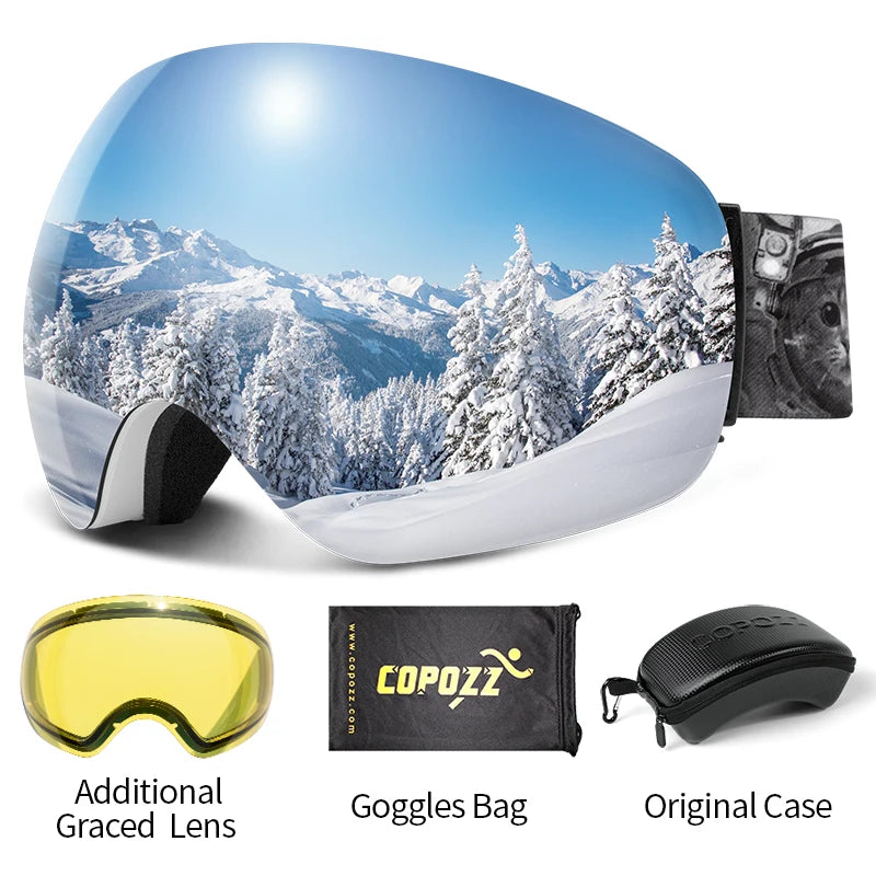 Frameless Anti-Fog Ski Goggles Night Lens Box Set 100% UV400 Protection Anti-Slip Strap Snow Goggles Unisex