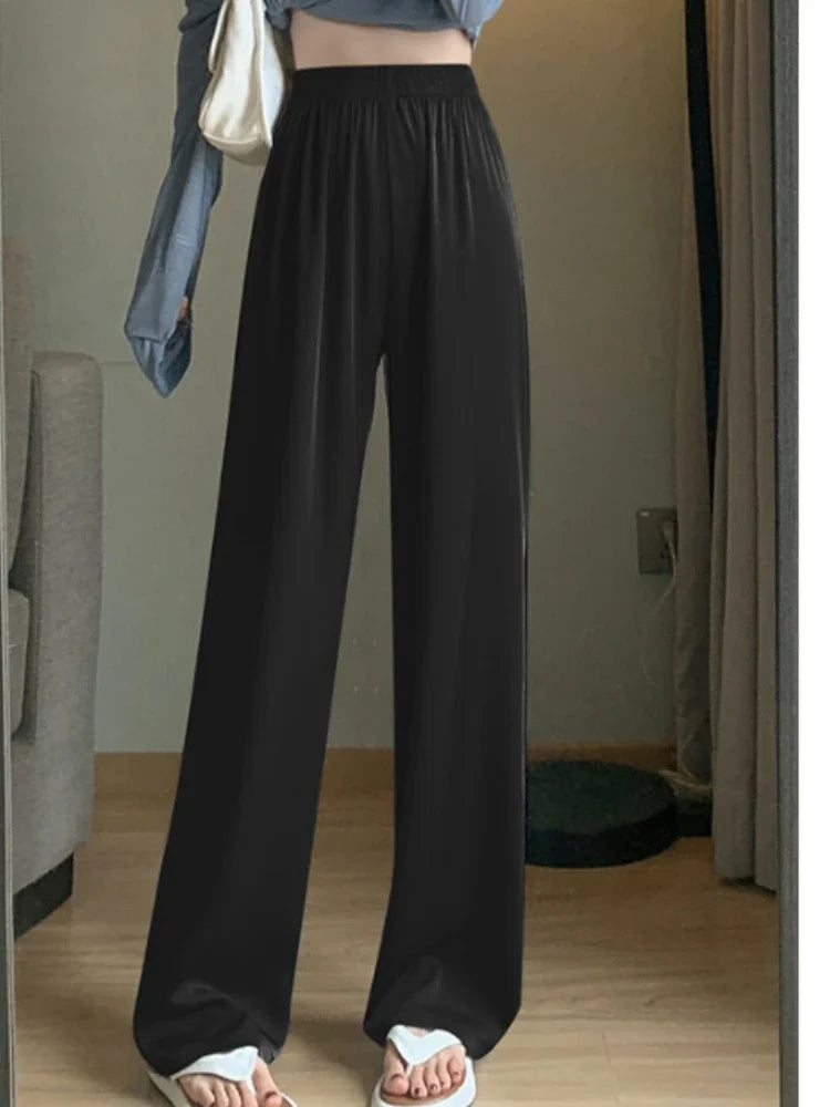 Women's Clothing Long Pants Solid Color Loose Straight Tube Casual High Waisted