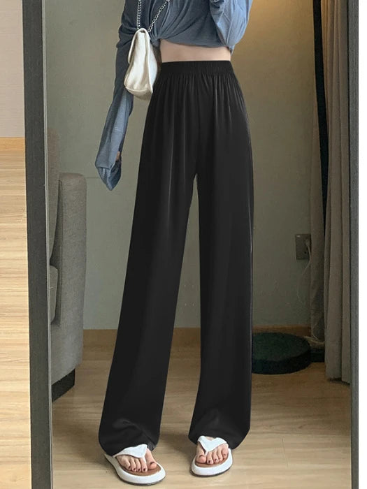 Women's Clothing Long Pants Solid Color Loose Straight Tube Casual High Waisted