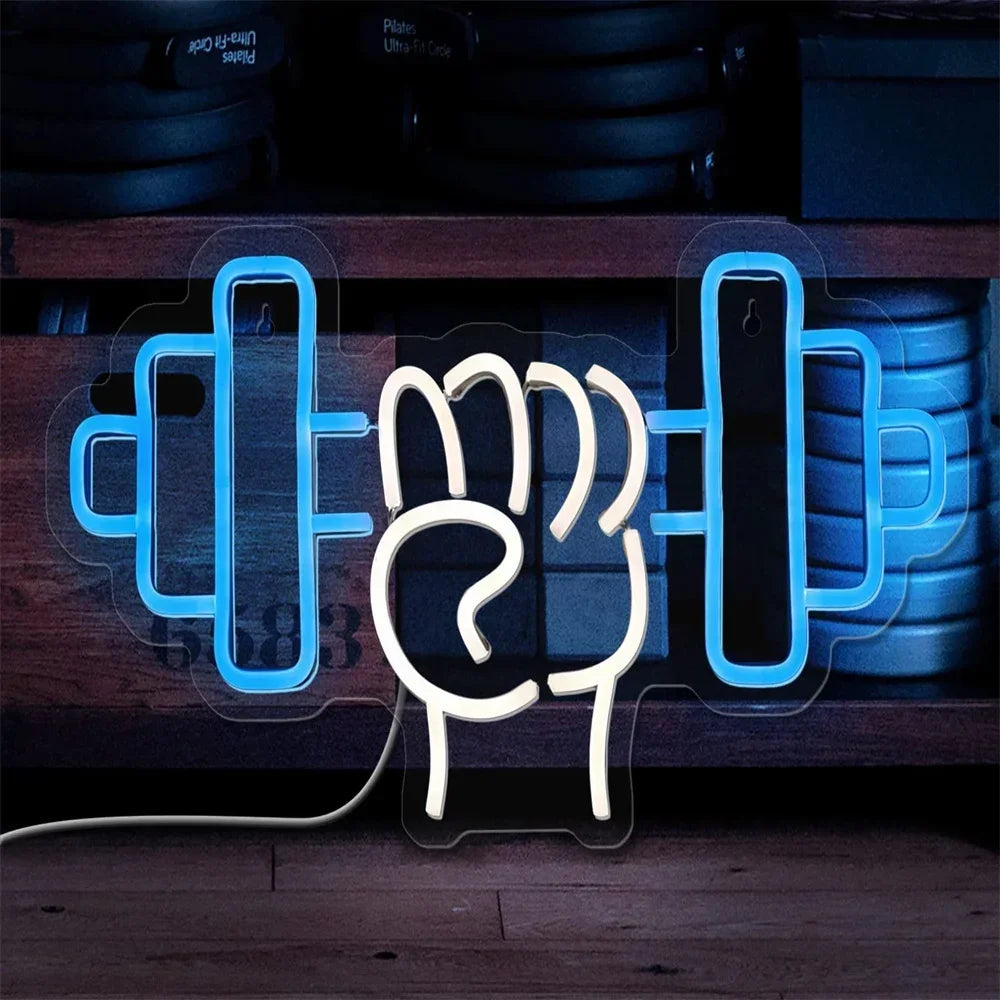 Barbell Fitness Neon Sign Dumbbell LED Light Gym Art Wall Teen Boy Gifts