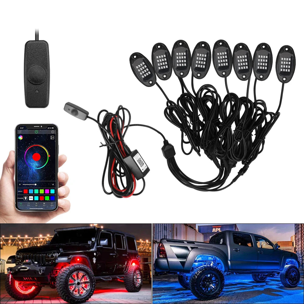 For Jeep Off-Road Truck Boat Undergolw Bluetooth APP Control RGB LED  Music Sync Car Chassis Light 4/6/8 In 1