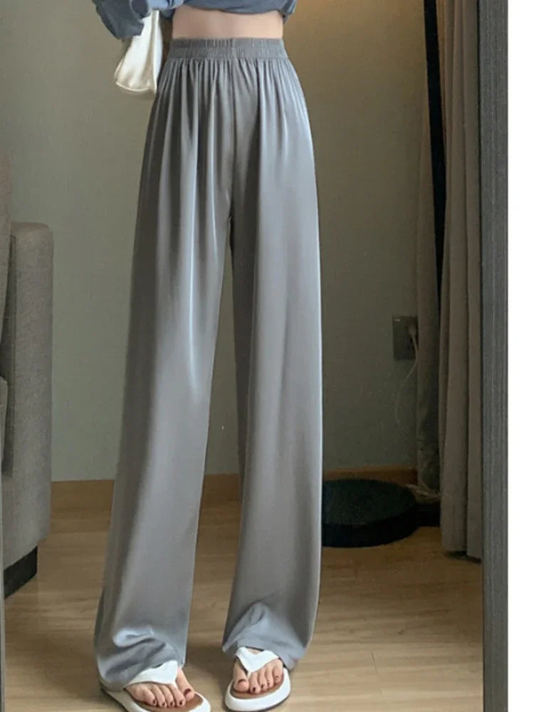 Women's Clothing Long Pants Solid Color Loose Straight Tube Casual High Waisted