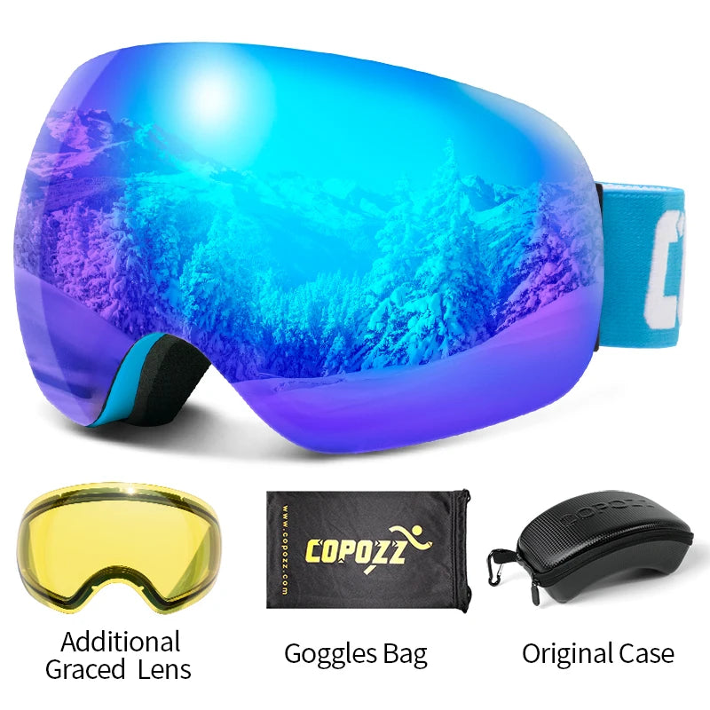 Frameless Anti-Fog Ski Goggles Night Lens Box Set 100% UV400 Protection Anti-Slip Strap Snow Goggles Unisex