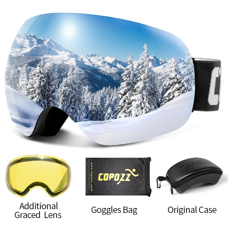 Frameless Anti-Fog Ski Goggles Night Lens Box Set 100% UV400 Protection Anti-Slip Strap Snow Goggles Unisex