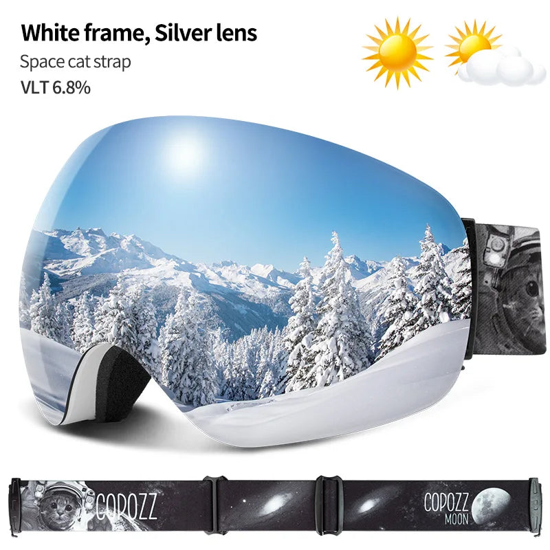 Frameless Anti-Fog Ski Goggles Night Lens Box Set 100% UV400 Protection Anti-Slip Strap Snow Goggles Unisex