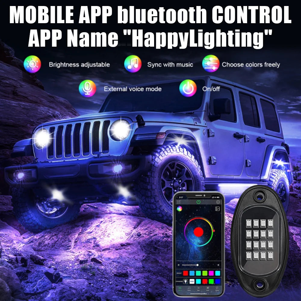 For Jeep Off-Road Truck Boat Undergolw Bluetooth APP Control RGB LED  Music Sync Car Chassis Light 4/6/8 In 1