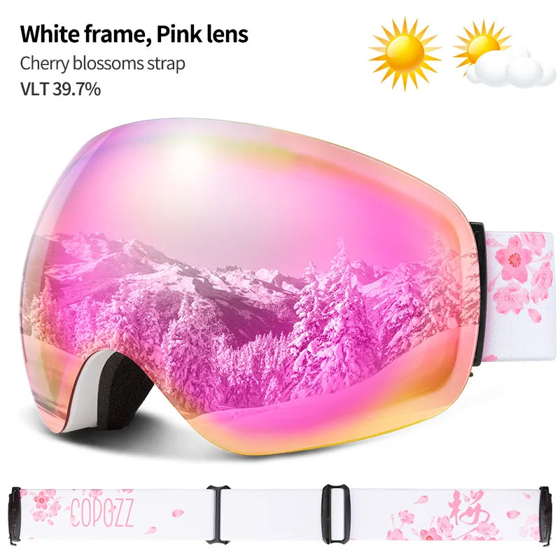 Frameless Anti-Fog Ski Goggles Night Lens Box Set 100% UV400 Protection Anti-Slip Strap Snow Goggles Unisex