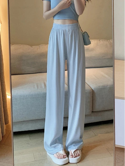 Women's Clothing Long Pants Solid Color Loose Straight Tube Casual High Waisted