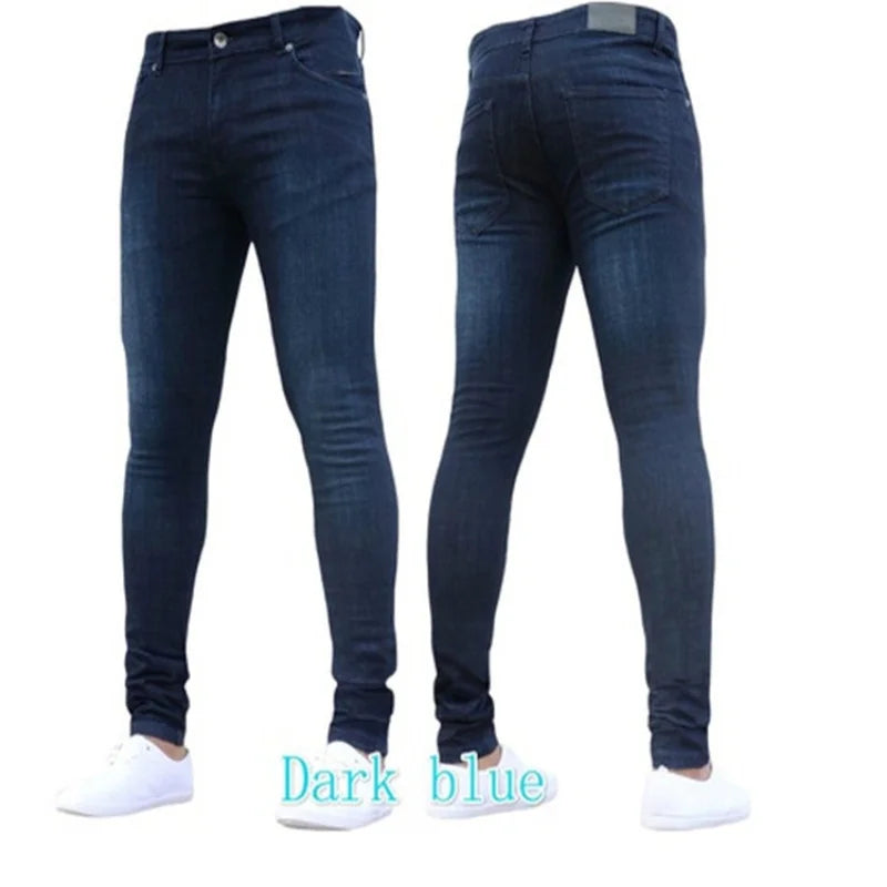 2024 Solid Color Fashion Men Casual Pants Stretch Jeans Male Slim Fit for Zippered Jeans Men Clothing