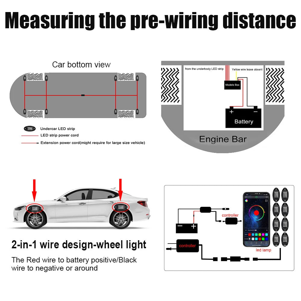 For Jeep Off-Road Truck Boat Undergolw Bluetooth APP Control RGB LED  Music Sync Car Chassis Light 4/6/8 In 1