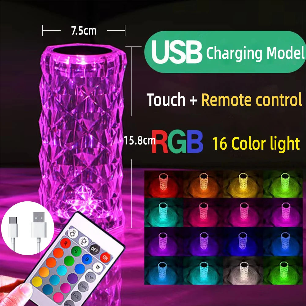 5W 5V 3000k/4000k/6500k/RGB LED Crystal Rose Night Light Lamp