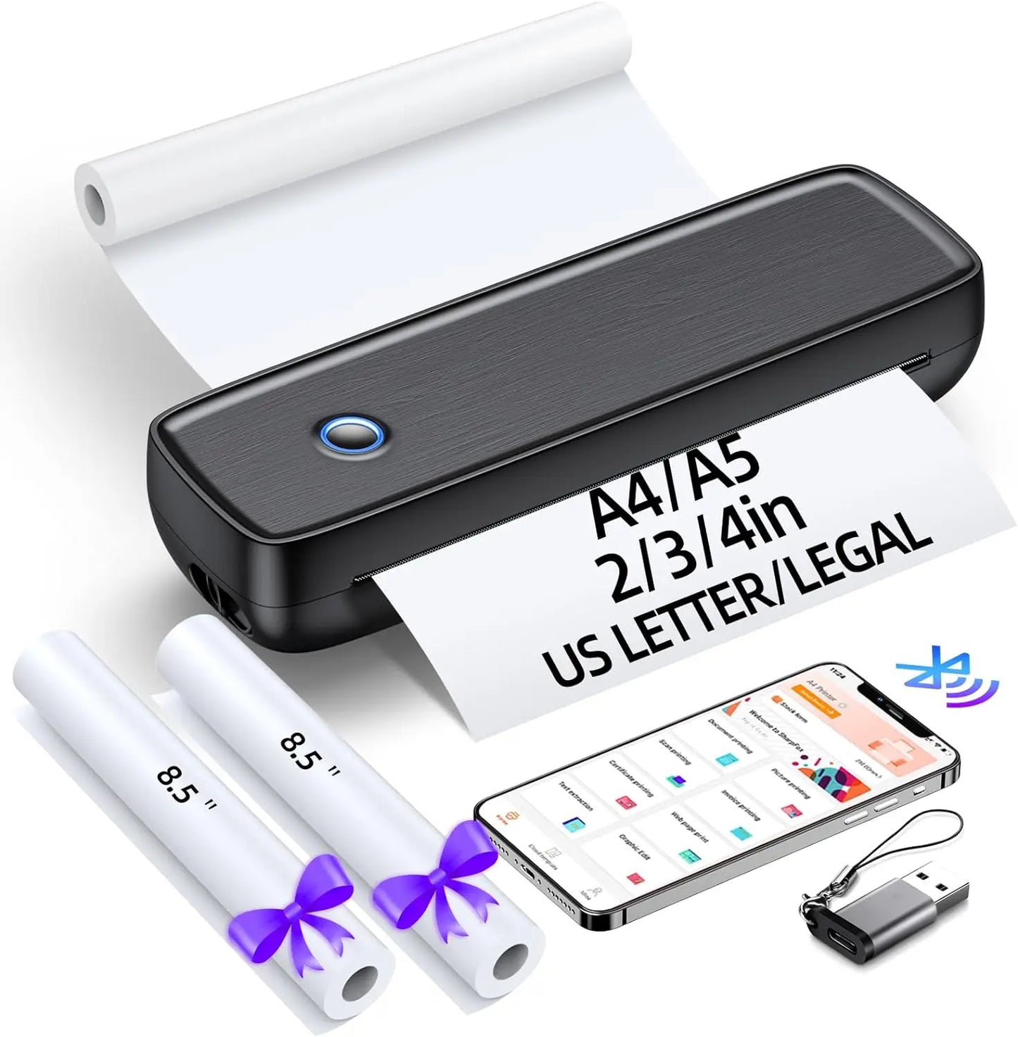 Portable Wireless Bluetooth Thermal Inkless Printer - Support US Letter &Legal