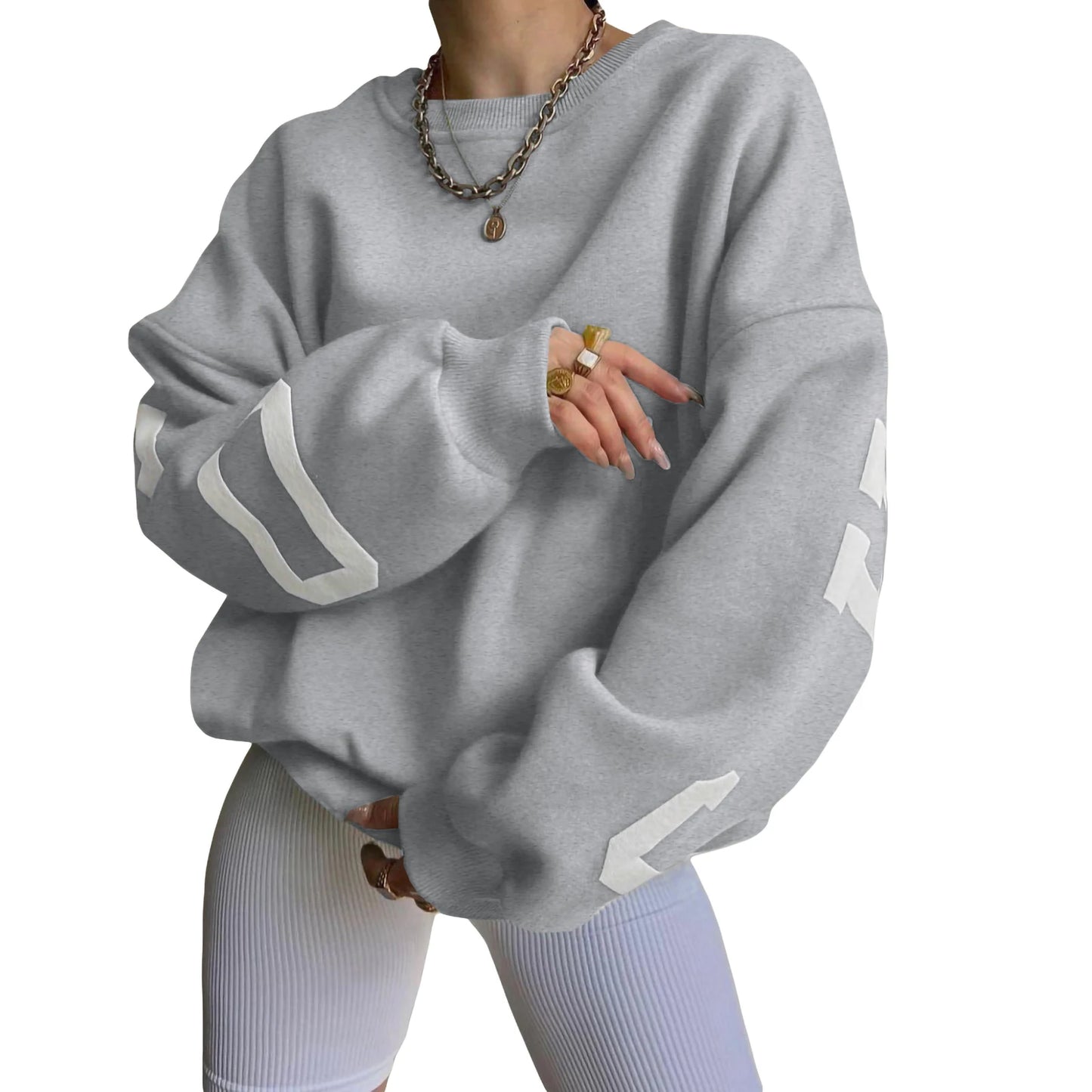 Women Loose Pullover Over sized SweatshirtsCrewneck Casual Thickened Long Sleeve Y2K Boy Friend Tops