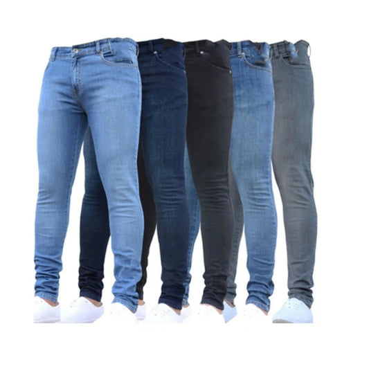 2024 Solid Color Fashion Men Casual Pants Stretch Jeans Male Slim Fit for Zippered Jeans Men Clothing