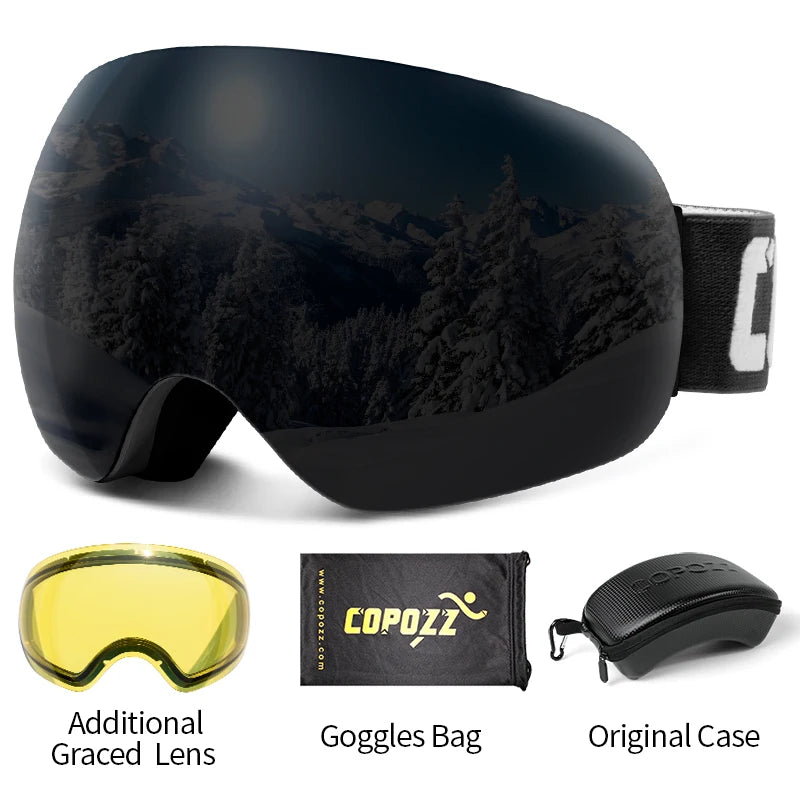 Frameless Anti-Fog Ski Goggles Night Lens Box Set 100% UV400 Protection Anti-Slip Strap Snow Goggles Unisex